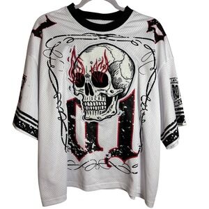 First Row Heavy Metal Mesh Skull Graphic Jersey‎ White Men's XL